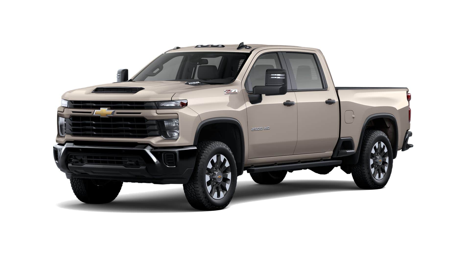 2026 Chevrolet Silverado 2500 HD Custom in White Sands — front three-quarter view