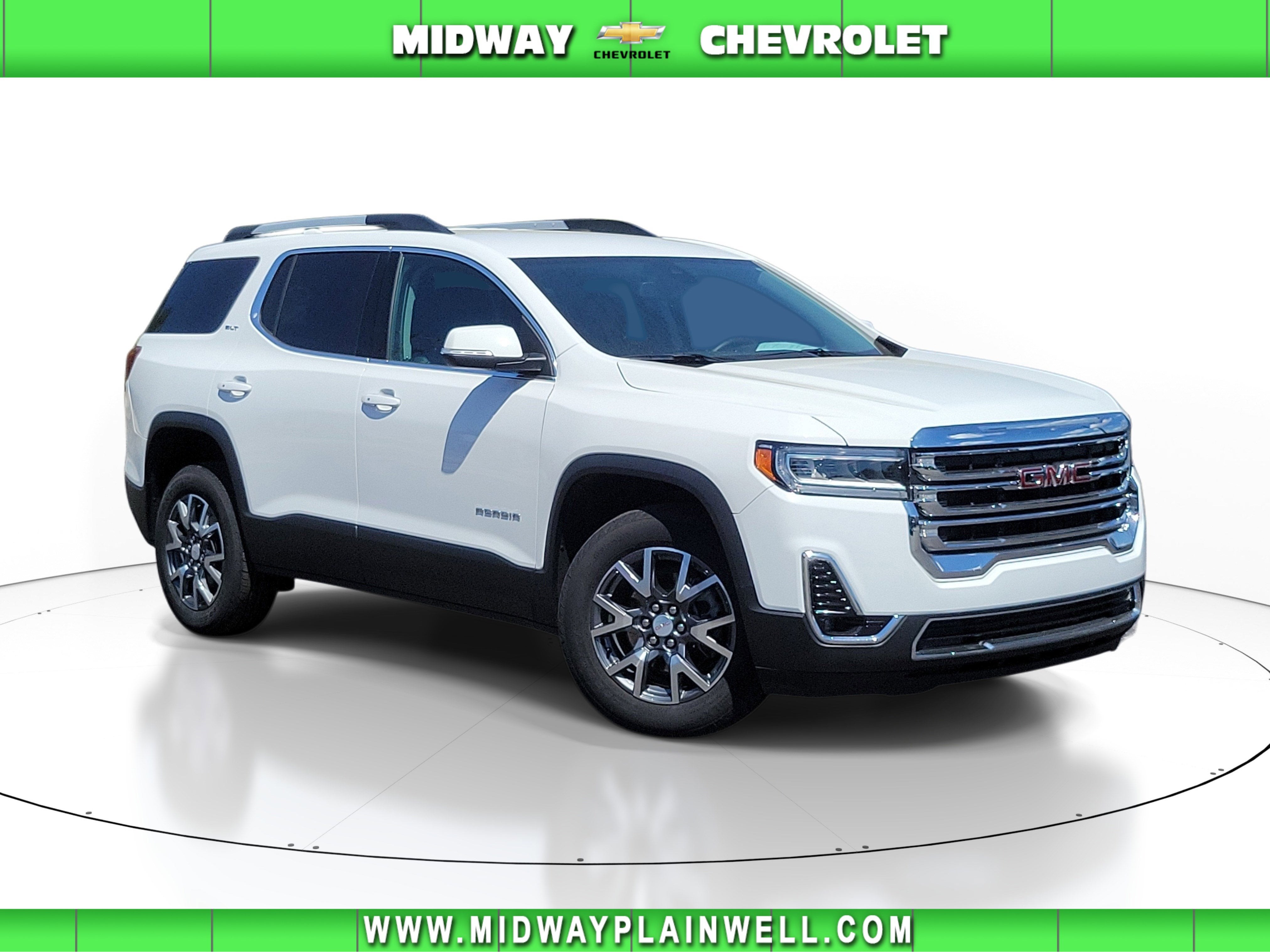 2023 GMC Acadia SLT in Summit White — front three-quarter view