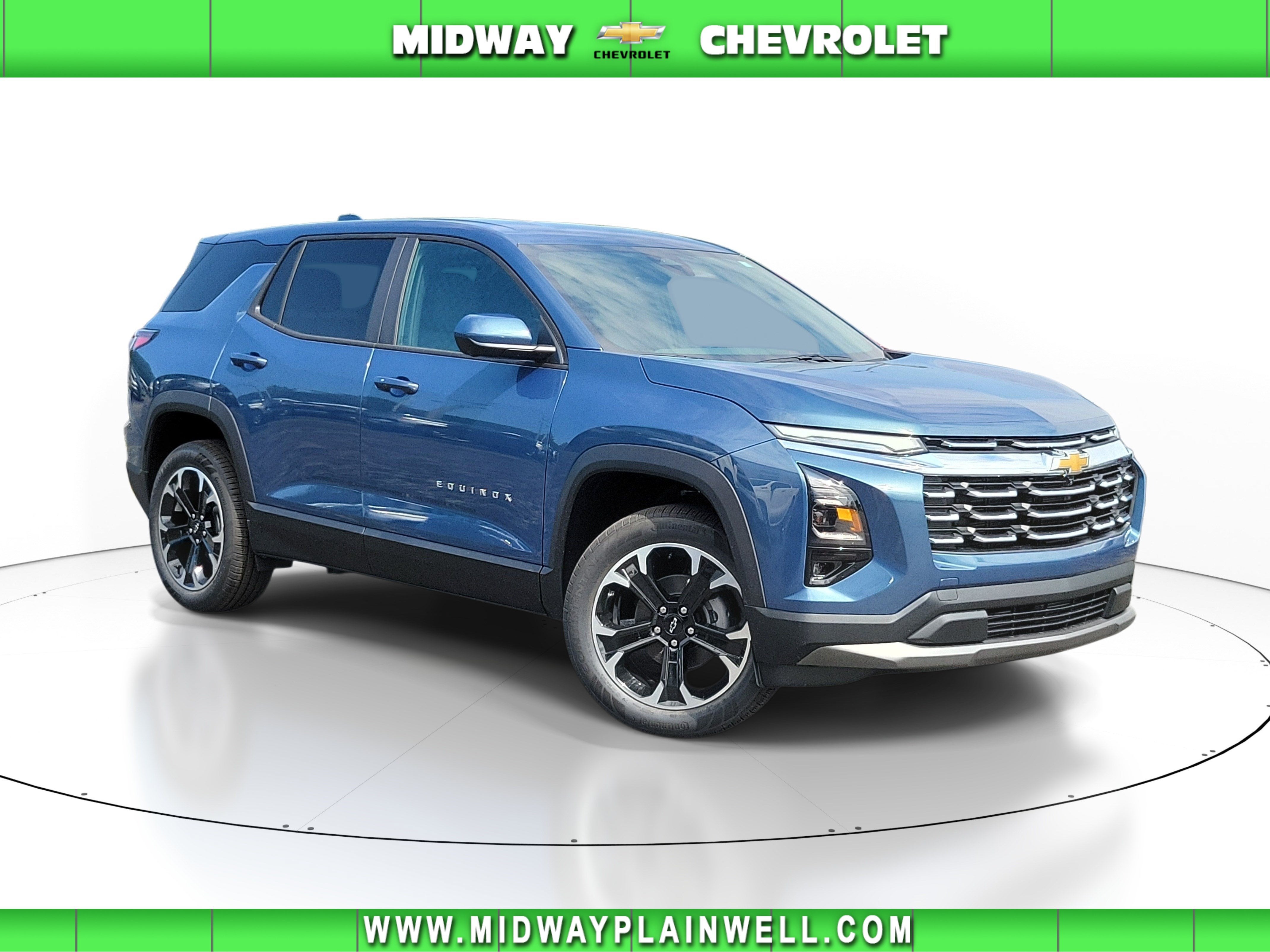 2027 Chevrolet Equinox AWD LT in Lakeshore Blue Metallic — front three-quarter view